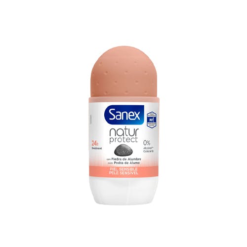 Desodorante roll-on Sanex Natur Protect piel sensible 24h con piedra de alumbre 50ml Mousse limpiadora NeSk